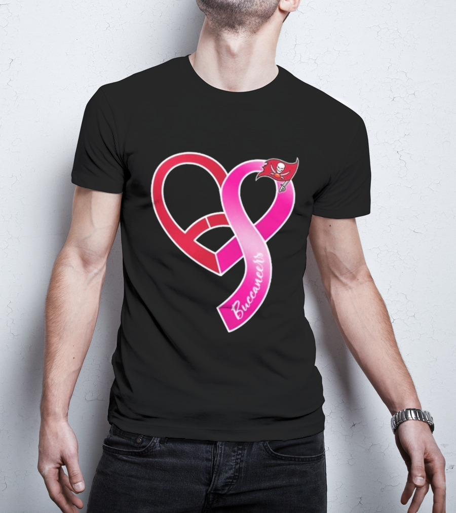 Tampa Bay Buccaneers Heart Ribbon Breast Cancer Awareness 2026 Flag T-Shirt