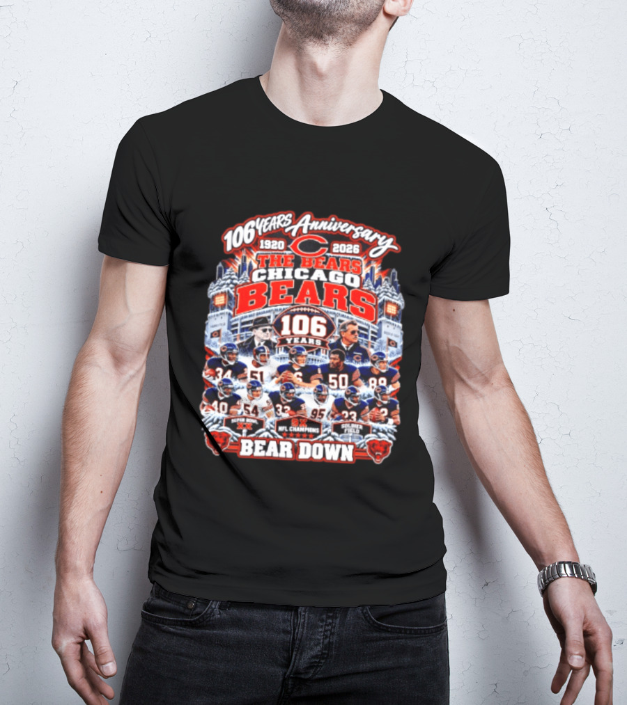 106 Years Anniversary 1920 2026 The Bears Chicago Bears 9x NFL Champions Soldier Field Bear Down T-Shirt