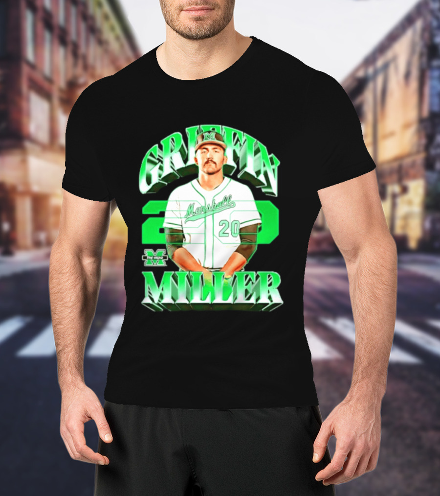 Marshall Thundering Herd NCAA Baseball Griffin Miller 20 Player Image T-Shirt
