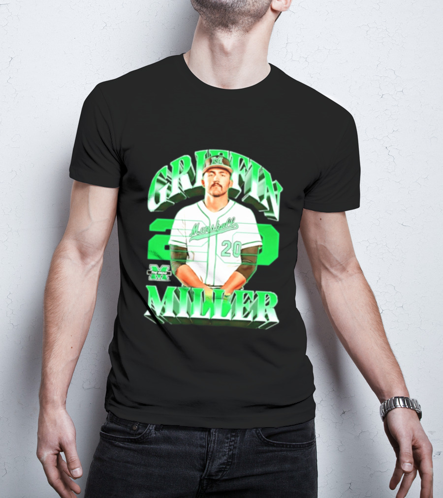 Marshall Thundering Herd NCAA Baseball Griffin Miller 20 Player Image T-Shirt