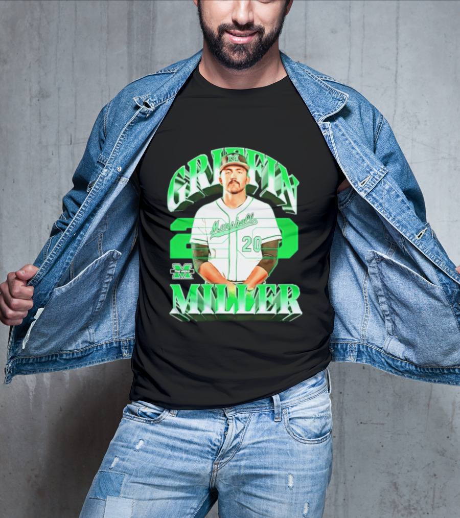 Marshall Thundering Herd NCAA Baseball Griffin Miller 20 Player Image T-Shirt
