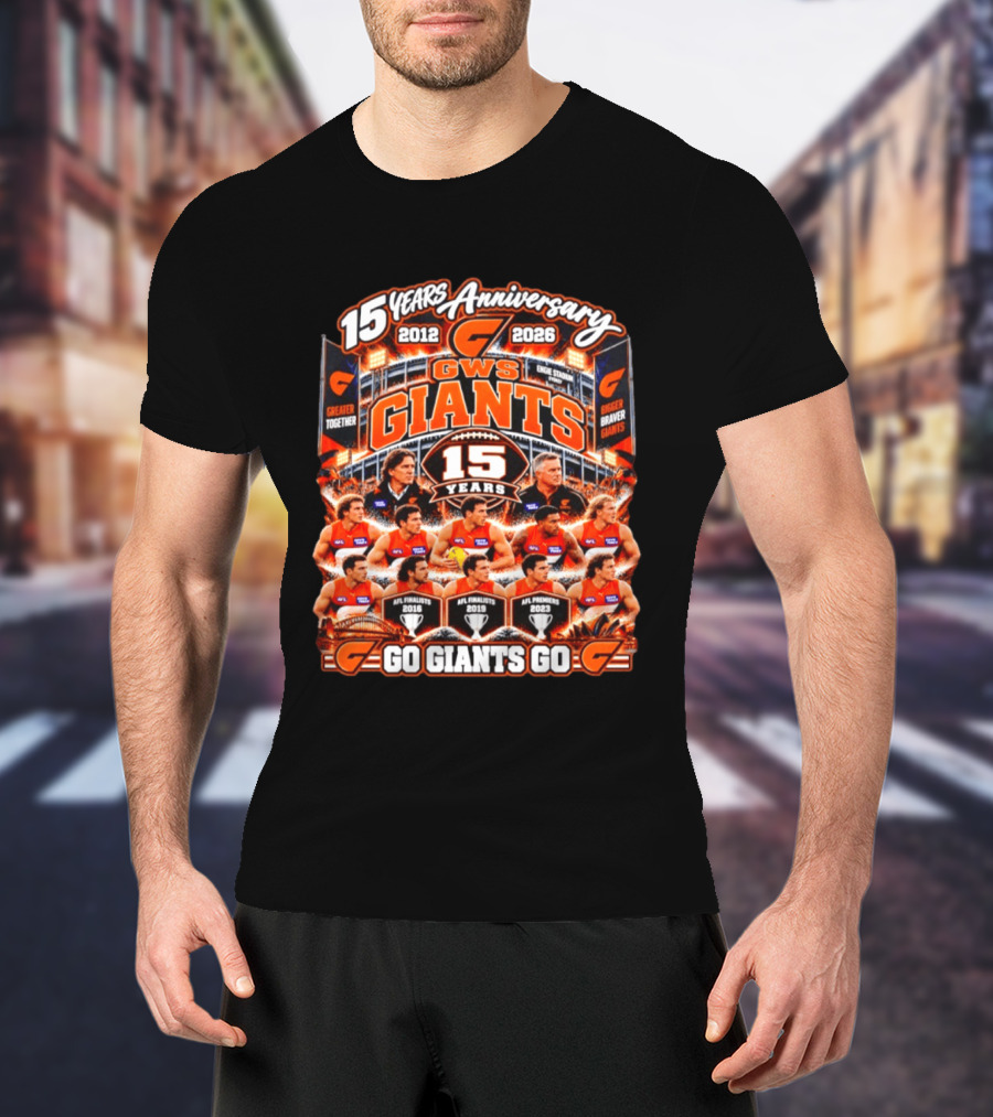 GWS Giants 15 Years Anniversary 2012 2026 AFL Premiers Go Giants Go T-Shirt