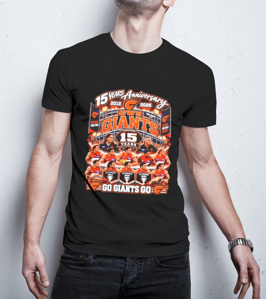 GWS Giants 15 Years Anniversary 2012 2026 AFL Premiers Go Giants Go T-Shirt