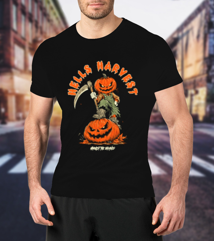 Hells Harvest Pumpkin Reaper Halloween Harvest The Damned T-Shirt