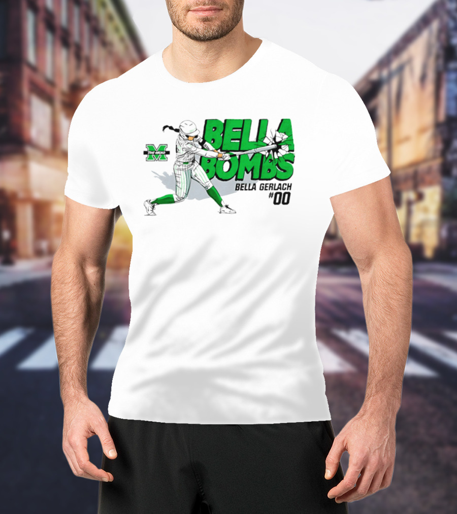 Marshall Thundering Herd Bella Bombs Bella Gerlach #00 NCAA Softball T-Shirt
