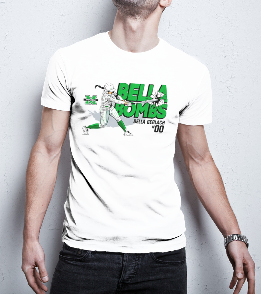 Marshall Thundering Herd Bella Bombs Bella Gerlach #00 NCAA Softball T-Shirt