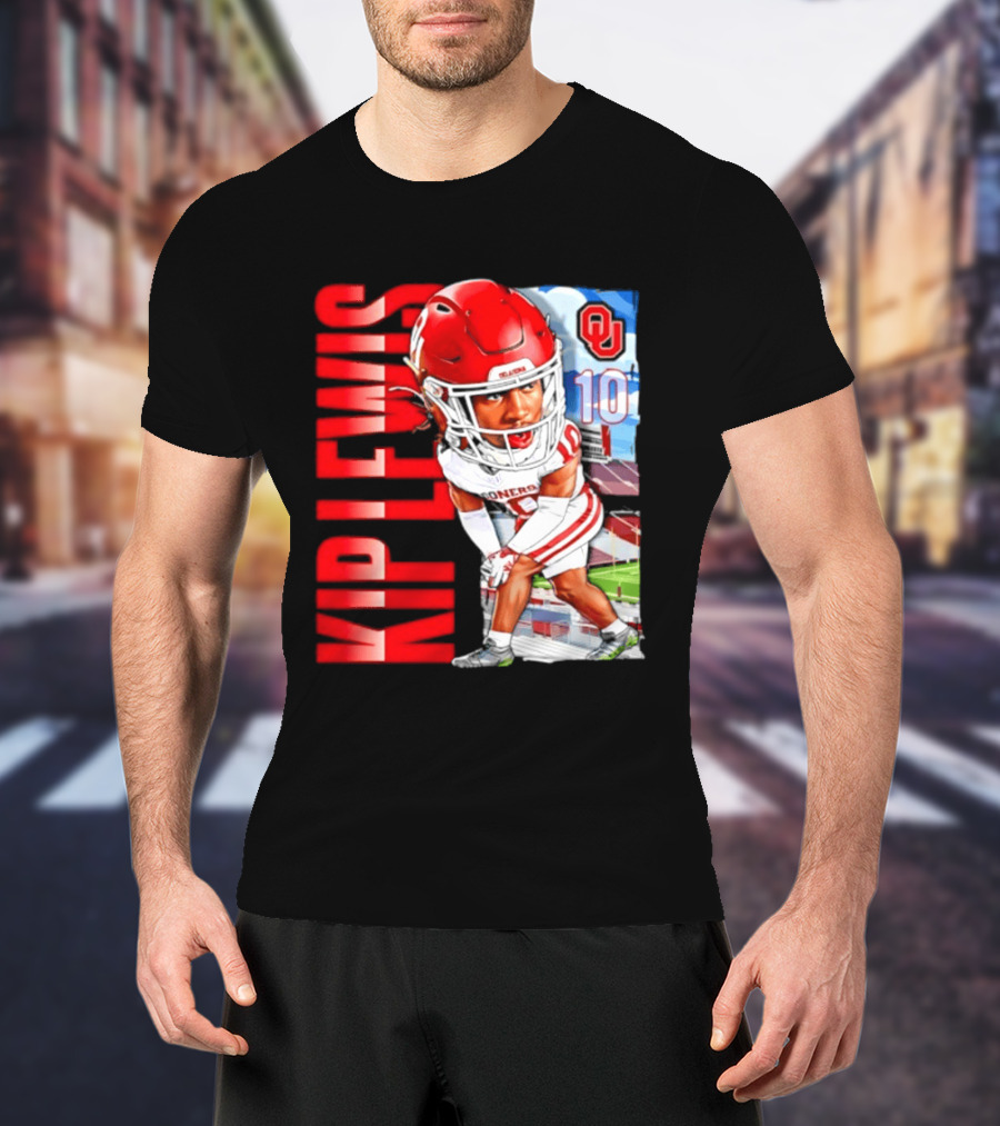 Kip Lewis 10 Oklahoma Sooners NCAA Football Player Caricature T-Shirt
