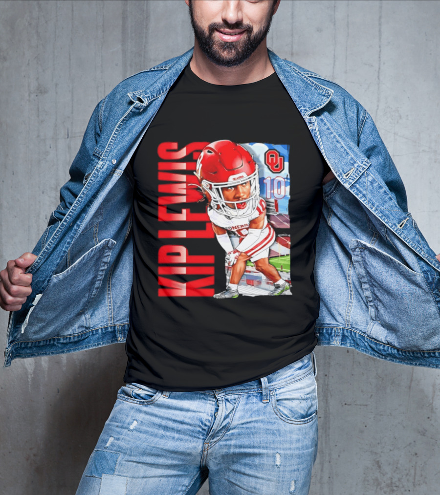 Kip Lewis 10 Oklahoma Sooners NCAA Football Player Caricature T-Shirt