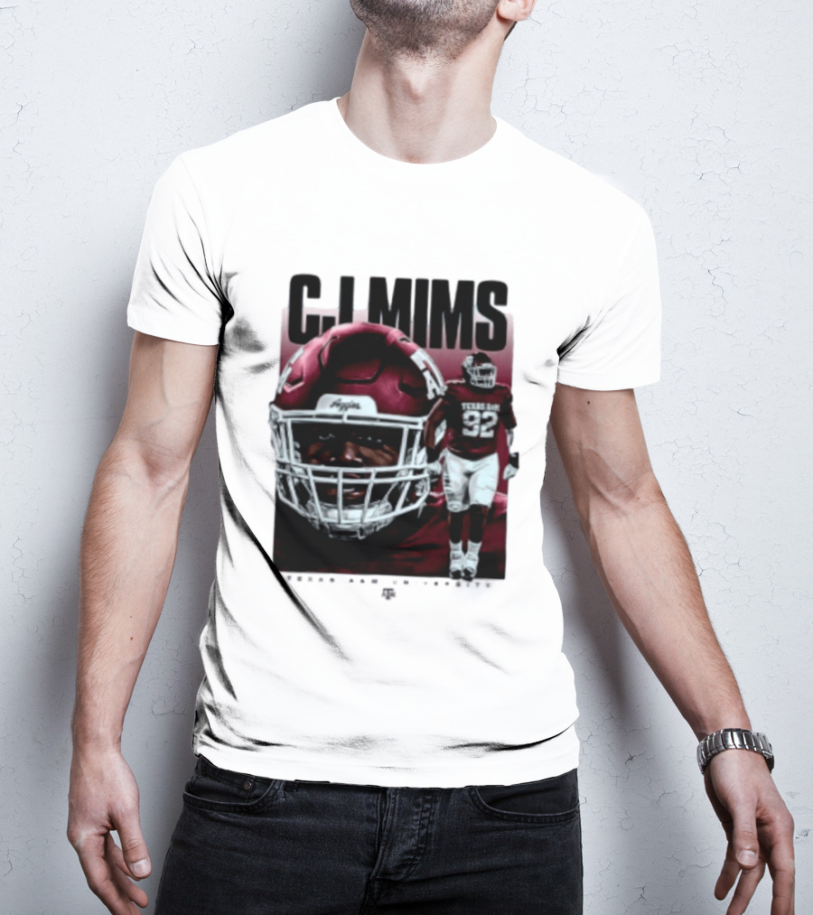 CJ Mims 92 Texas A&M Football NCAA Player T-Shirt