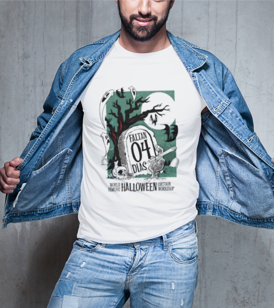 Faltan 04 Dias World Famous Halloween Cartoon Workshop Spooky Tree And Bats T-Shirt