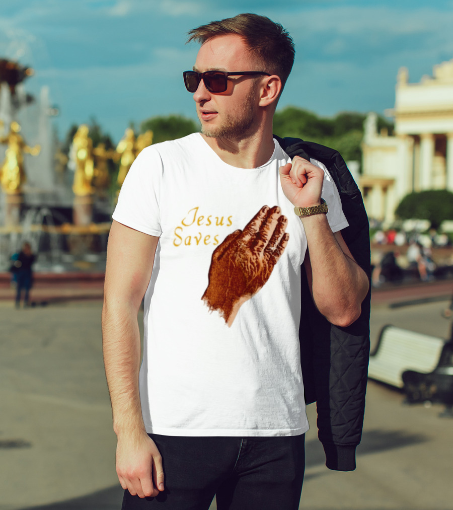 Jesus Saves Praying Hands Religious Faith Christian T-Shirt