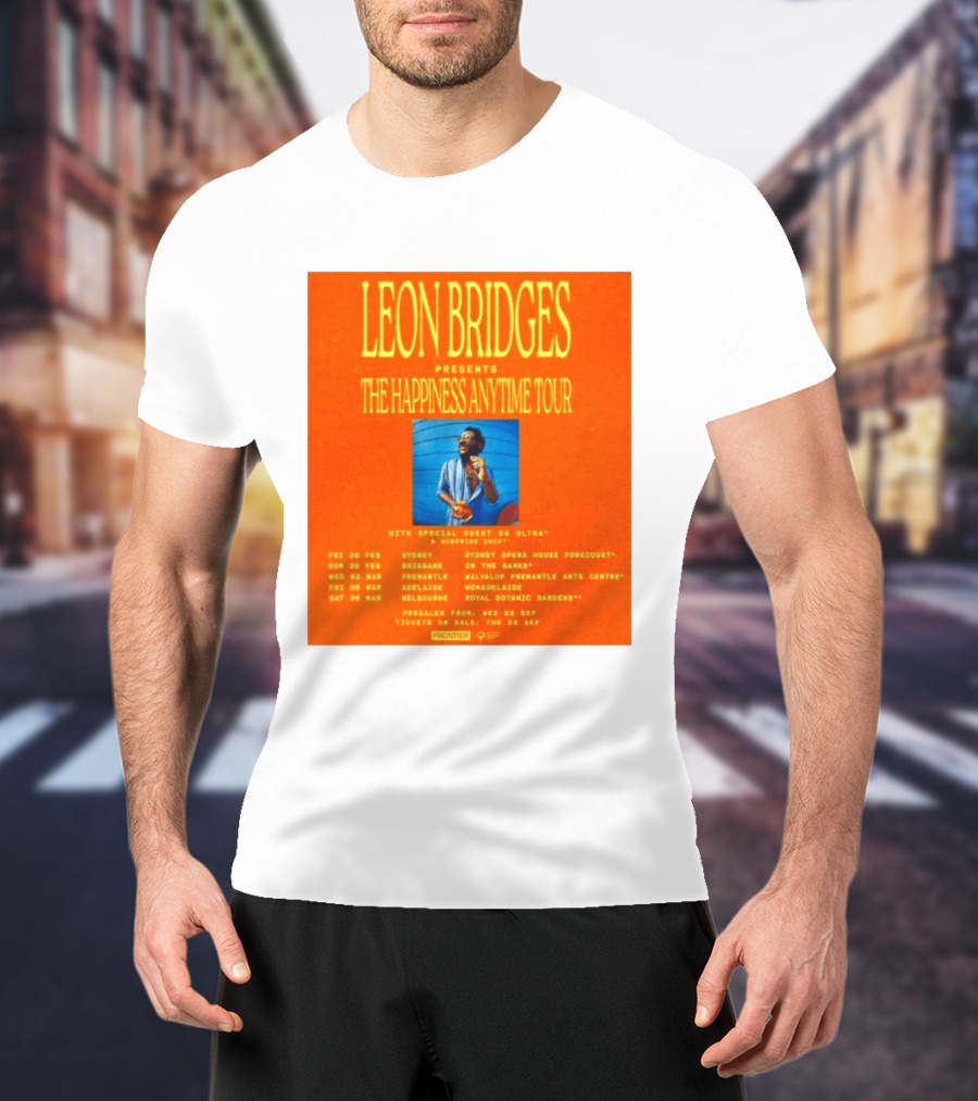 Leon Bridges Presents The Happiness Anytime Tour 2026 With Special Guests Australia Dates T-Shirt