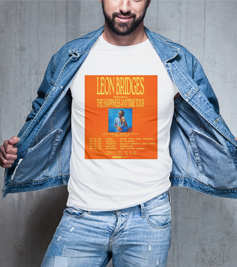 Leon Bridges Presents The Happiness Anytime Tour 2026 With Special Guests Australia Dates T-Shirt