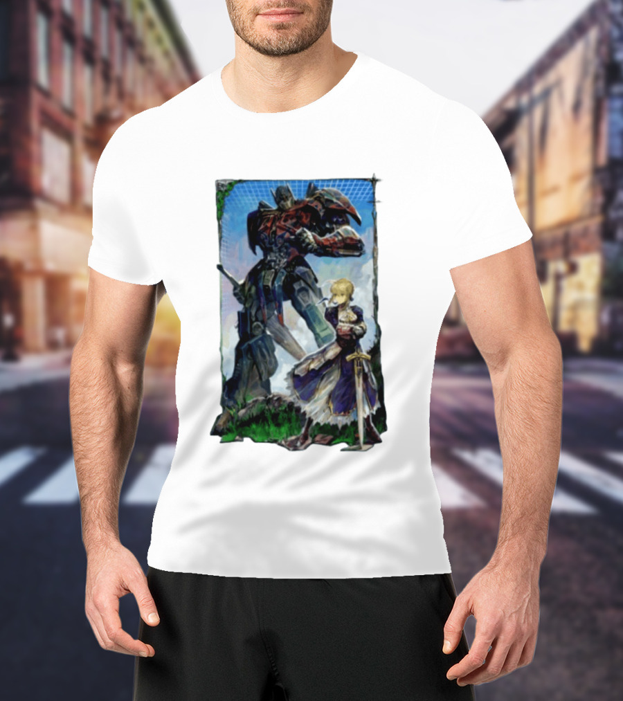 Optimus Prime Transformers With Saber Fate Stay Night Anime T-Shirt