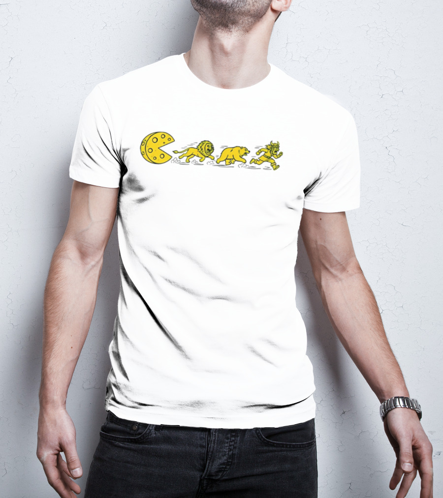 Pac Man Cheesehead Chasing Lions Bears Vikings T-Shirt