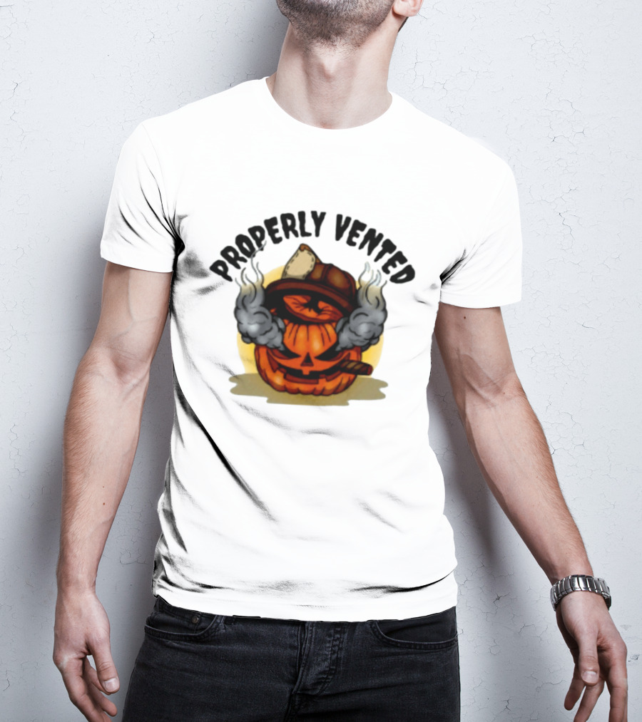 Properly Vented Firefighter Pumpkin Halloween Smoky Jack O' Lantern T-Shirt