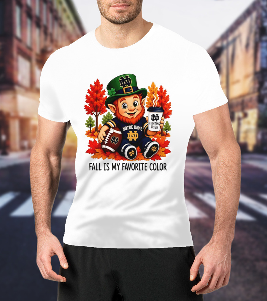 Notre Dame Fighting Irish Leprechaun Fall Is My Favorite Color Football T-Shirt