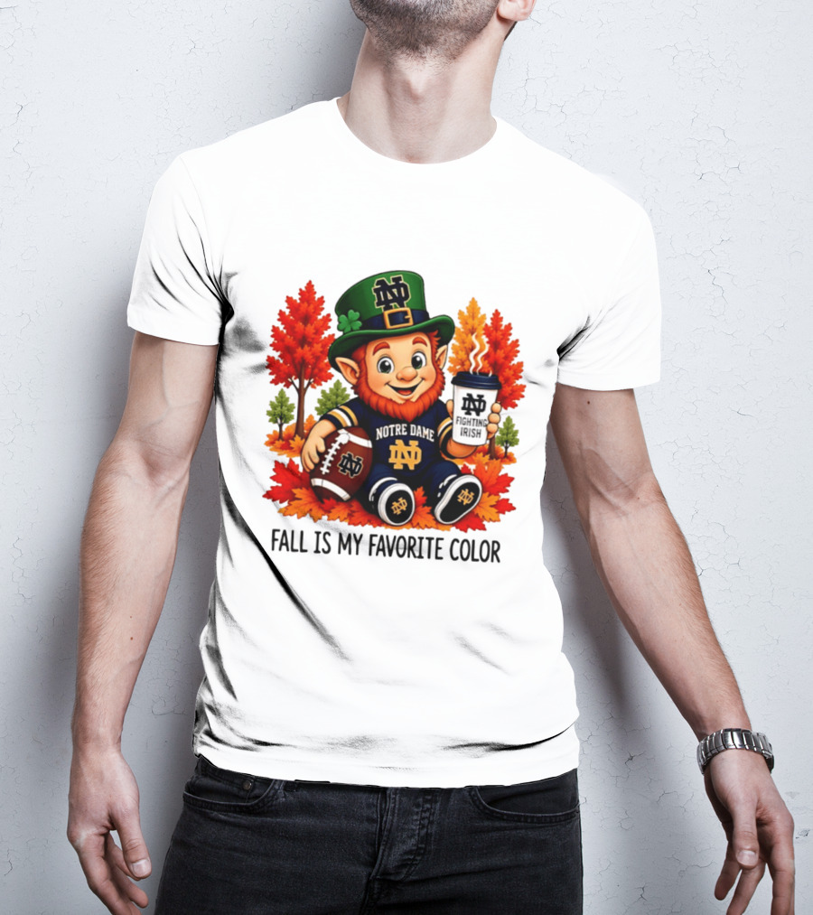 Notre Dame Fighting Irish Leprechaun Fall Is My Favorite Color Football T-Shirt