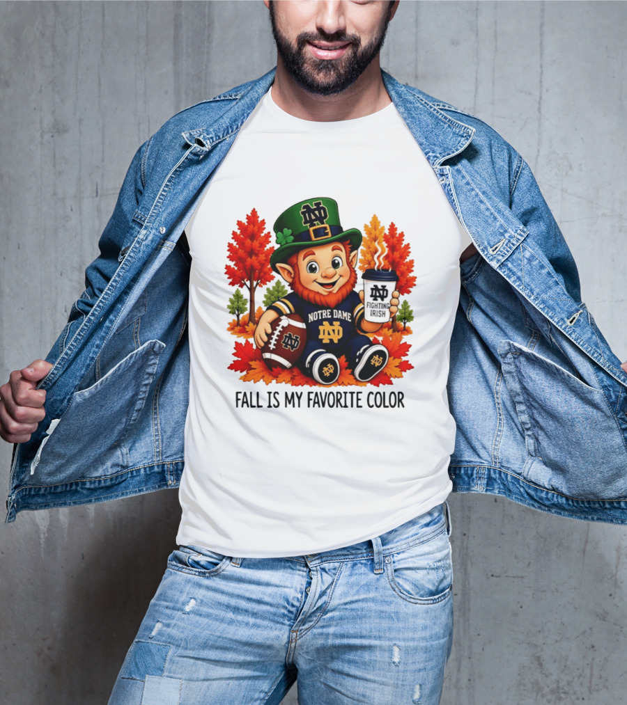 Notre Dame Fighting Irish Leprechaun Fall Is My Favorite Color Football T-Shirt