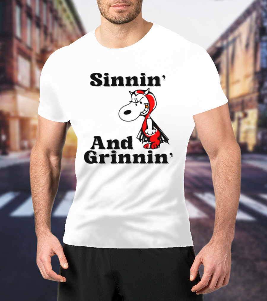Sinnin' And Grinnin' Snoopy Devil Peanuts Cartoon T-Shirt