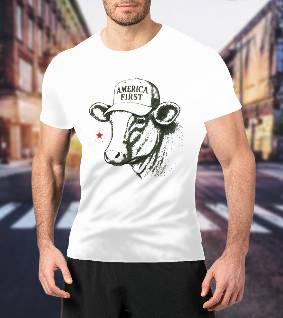 America First Hat Cow Star T-Shirt