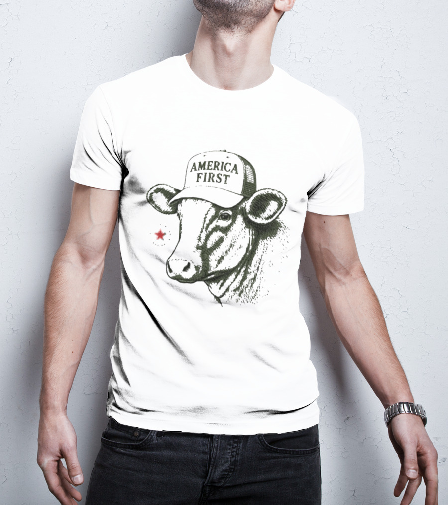 America First Hat Cow Star T-Shirt