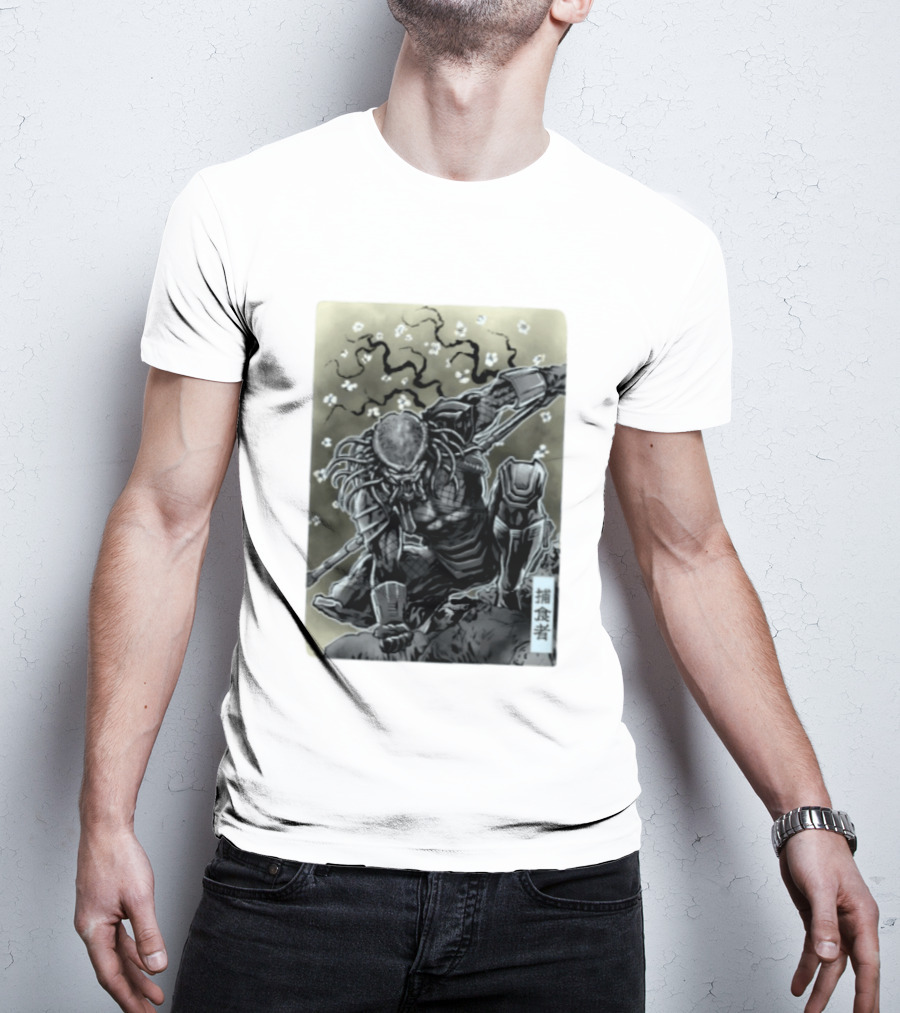 Yautja Samurai Mashup With Cherry Blossoms T-Shirt