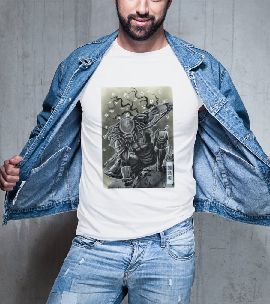 Yautja Samurai Mashup With Cherry Blossoms T-Shirt