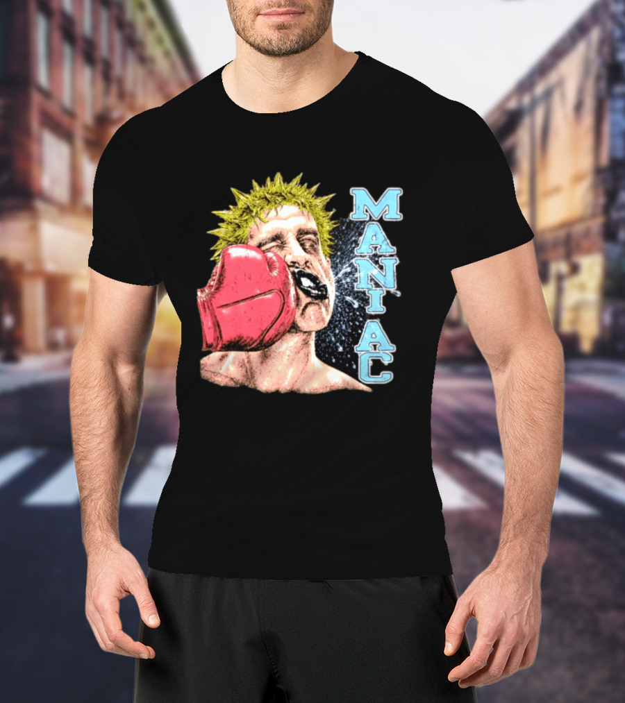 Maniac Boxer Punching Face With Red Glove And Spiky Green Hair T-Shirt