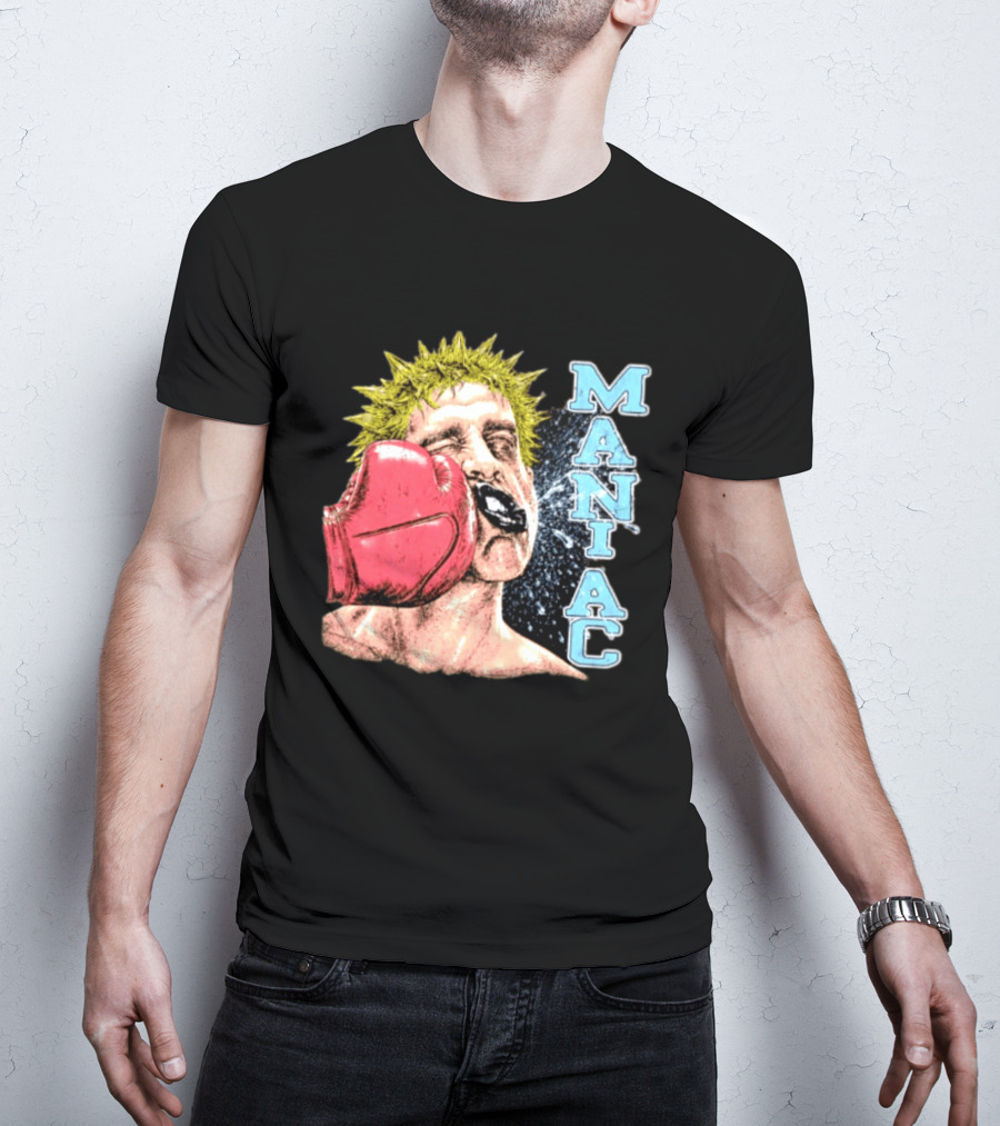 Maniac Boxer Punching Face With Red Glove And Spiky Green Hair T-Shirt