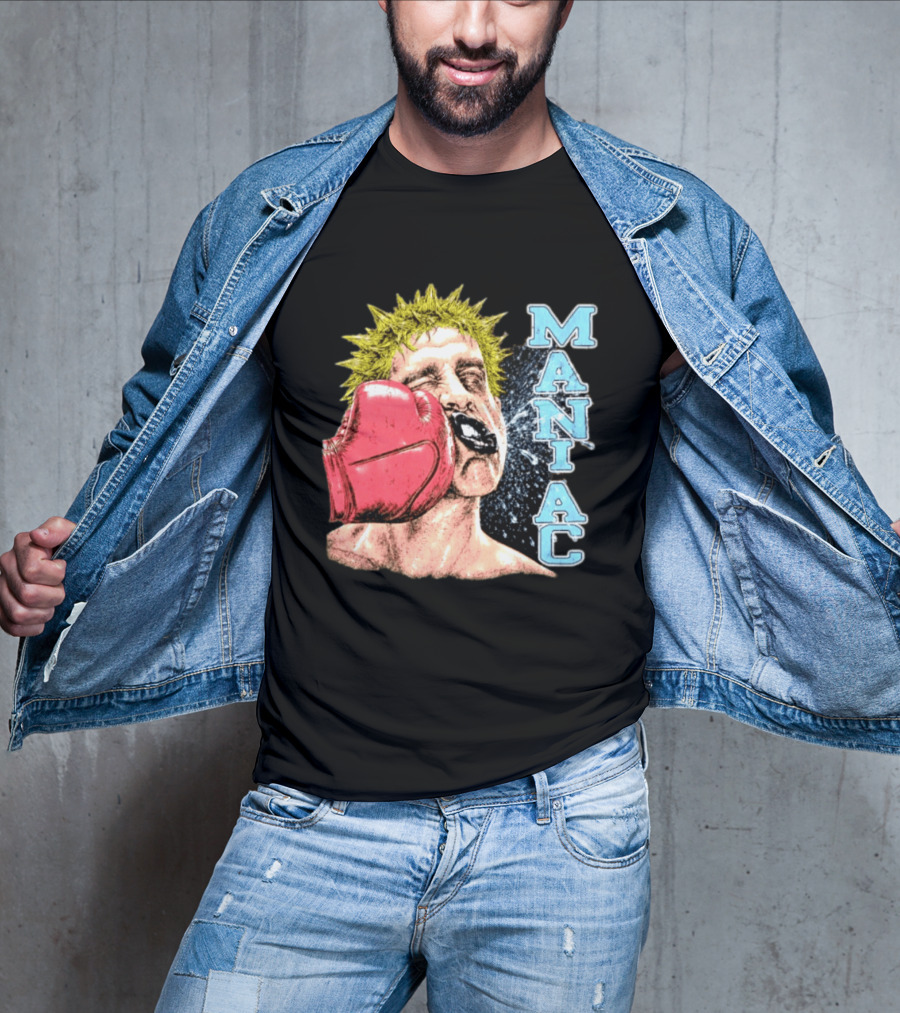 Maniac Boxer Punching Face With Red Glove And Spiky Green Hair T-Shirt