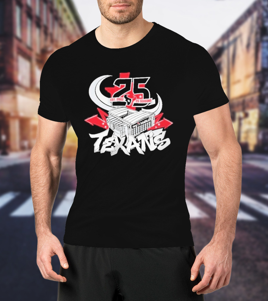 Est 2002 Texans 25 Seasons Stadium Horns Banners T-Shirt