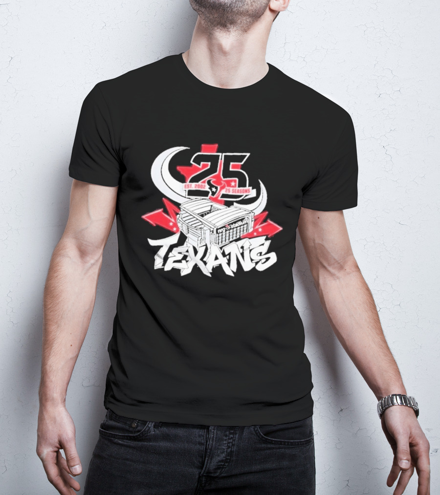 Est 2002 Texans 25 Seasons Stadium Horns Banners T-Shirt