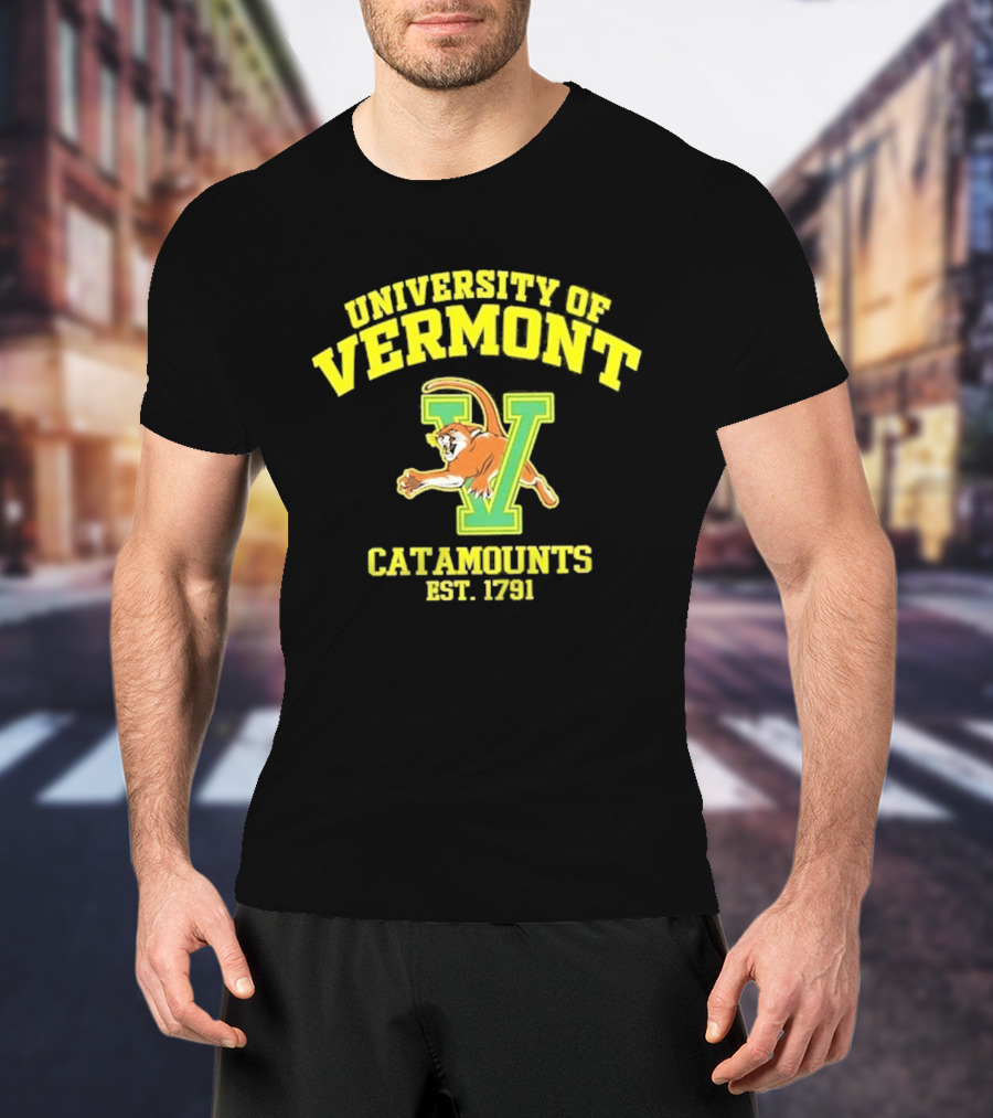 University Of Vermont Catamounts Est 1791 Iconic V Symbol With Panther T-Shirt
