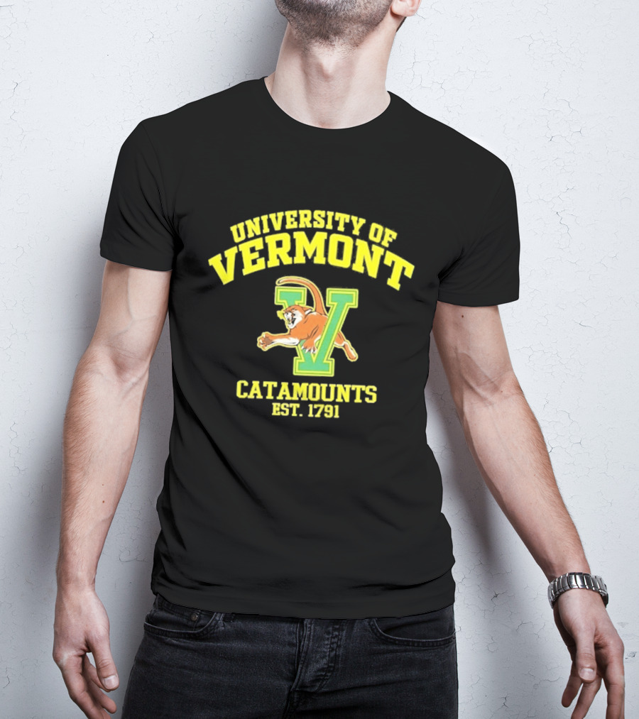 University Of Vermont Catamounts Est 1791 Iconic V Symbol With Panther T-Shirt