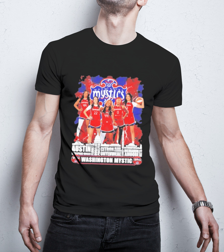 Washington Mystics Roster WNBA Basketball Skyline Austin Littlepage Buggs Poole Citron Onyenwere Amihere Olsen McMahon Amooore T-Shirt