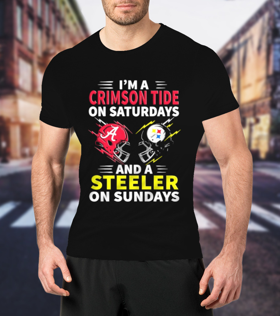 I'm A Crimson Tide On Saturdays And A Steeler On Sundays Football Helmet Fan Gear T-Shirt