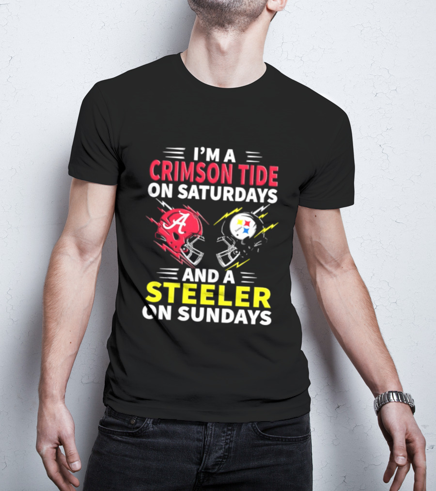 I'm A Crimson Tide On Saturdays And A Steeler On Sundays Football Helmet Fan Gear T-Shirt