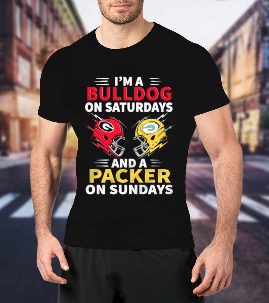 I'm A Bulldog On Saturdays And A Packer On Sundays Football Helmets T-Shirt