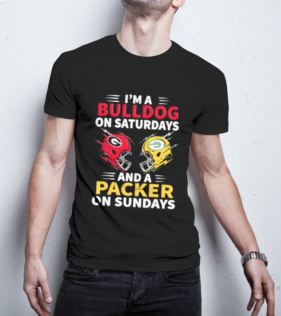 I'm A Bulldog On Saturdays And A Packer On Sundays Football Helmets T-Shirt