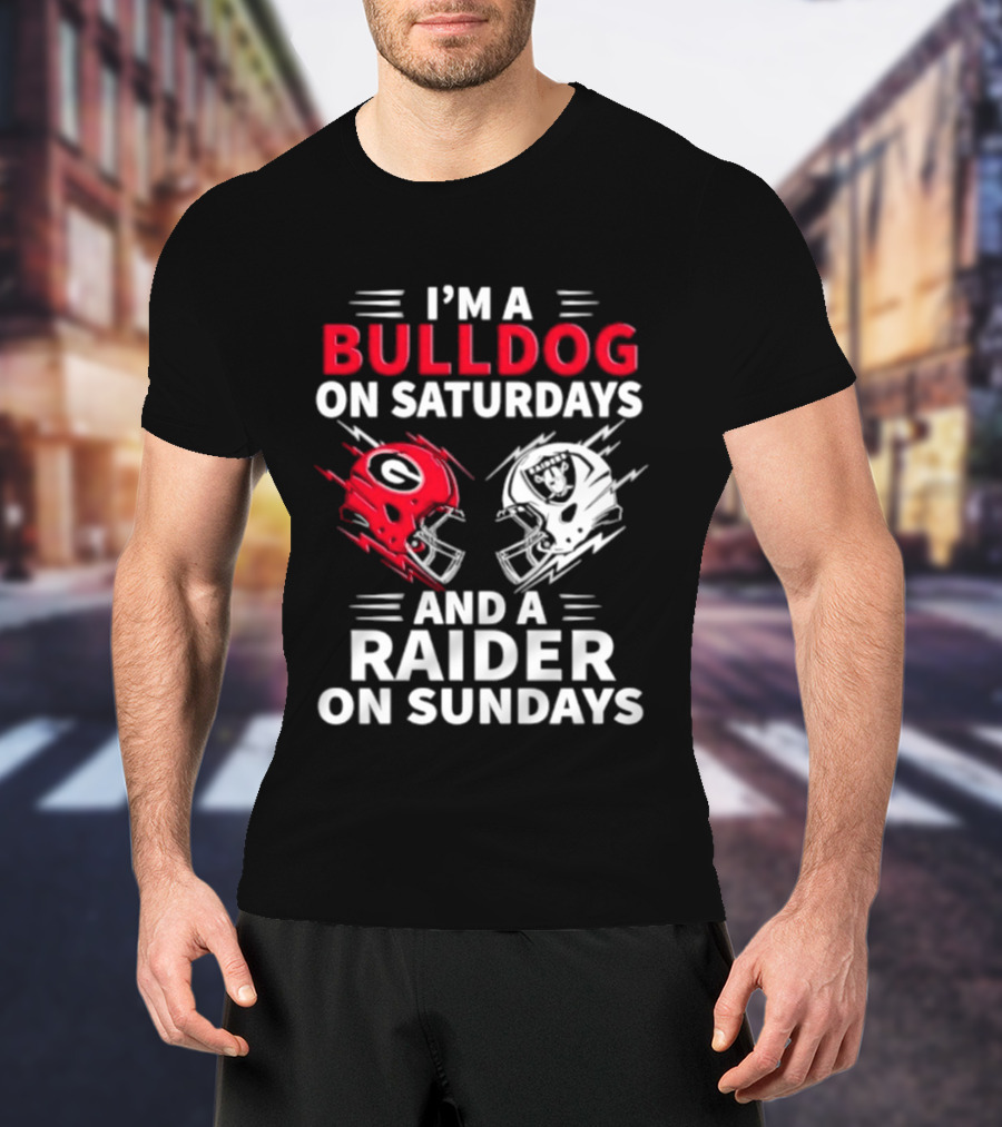 I'm A Bulldog On Saturdays And A Raider On Sundays Helmet Football T-Shirt