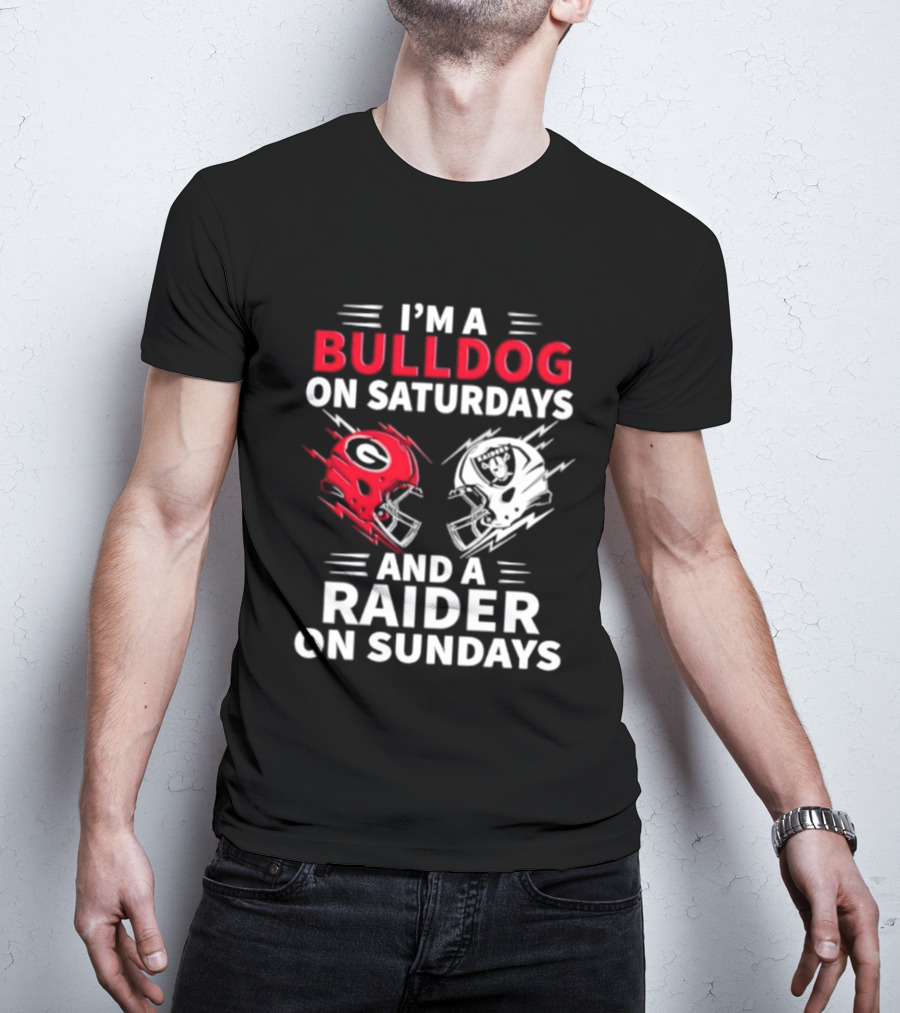 I'm A Bulldog On Saturdays And A Raider On Sundays Helmet Football T-Shirt