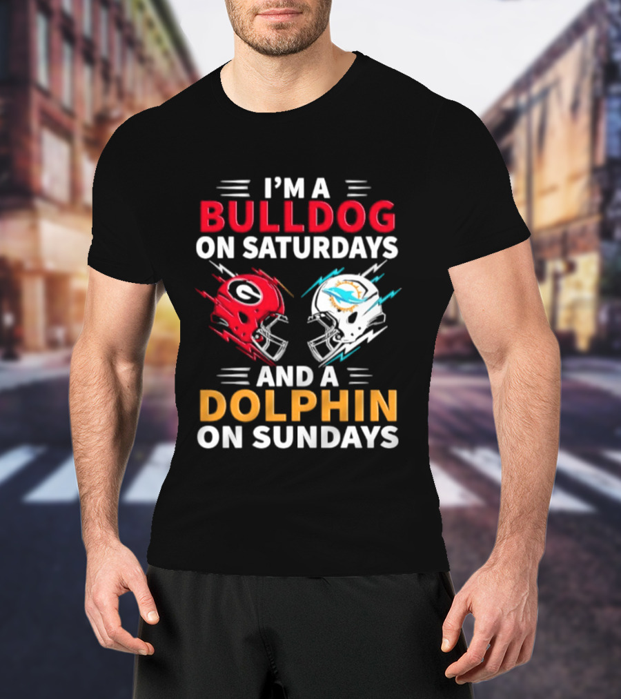 I'm A Bulldog On Saturdays And A Dolphin On Sundays Football Helmets T-Shirt