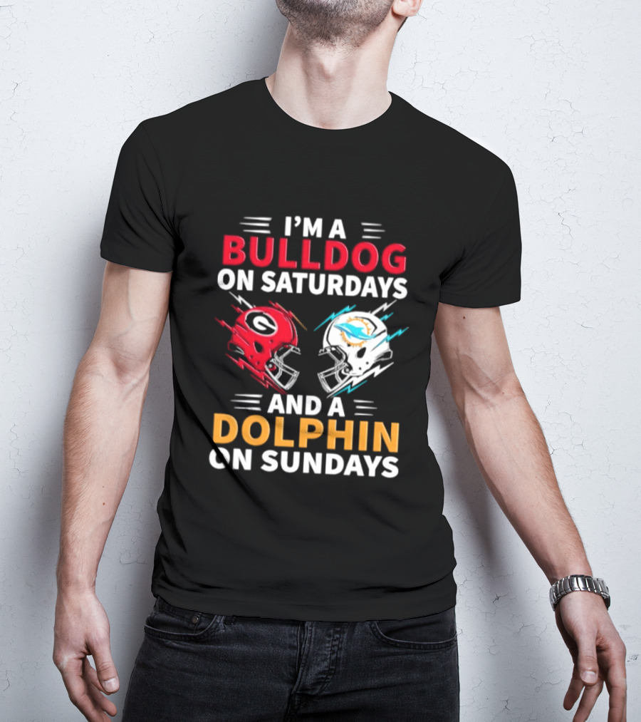 I'm A Bulldog On Saturdays And A Dolphin On Sundays Football Helmets T-Shirt