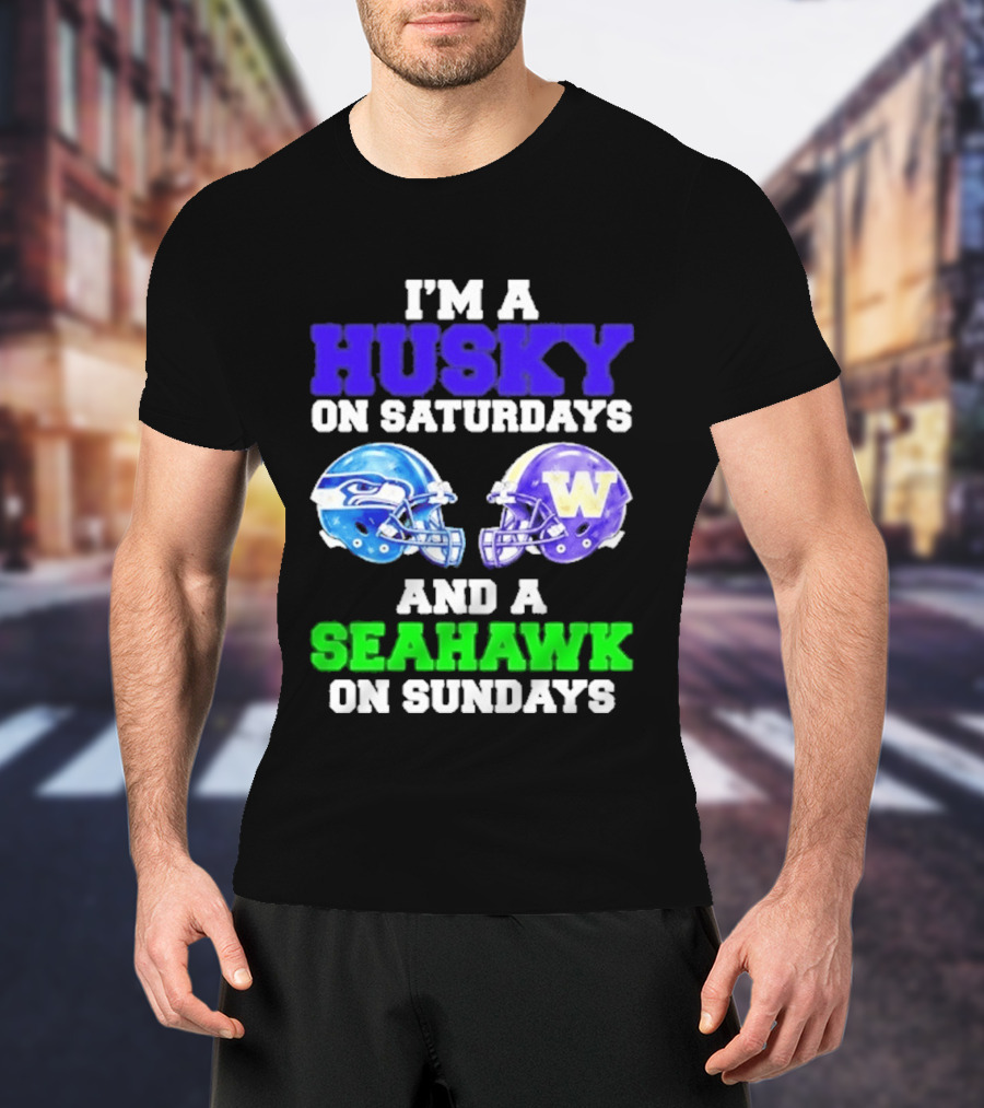 I'm A Husky On Saturdays And A Seahawk On Sundays Football Helmet Helmets T-Shirt