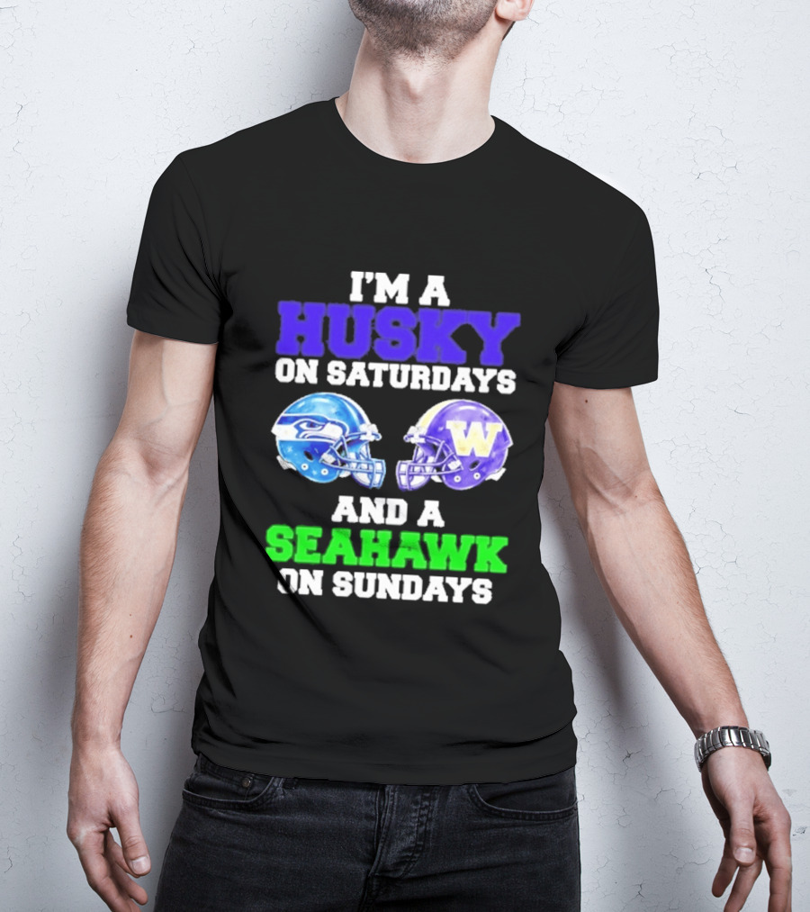 I'm A Husky On Saturdays And A Seahawk On Sundays Football Helmet Helmets T-Shirt