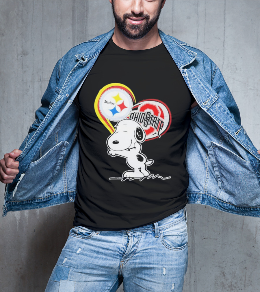 Pittsburgh Steelers Ohio State Buckeyes Snoopy Peanuts Heart T-Shirt