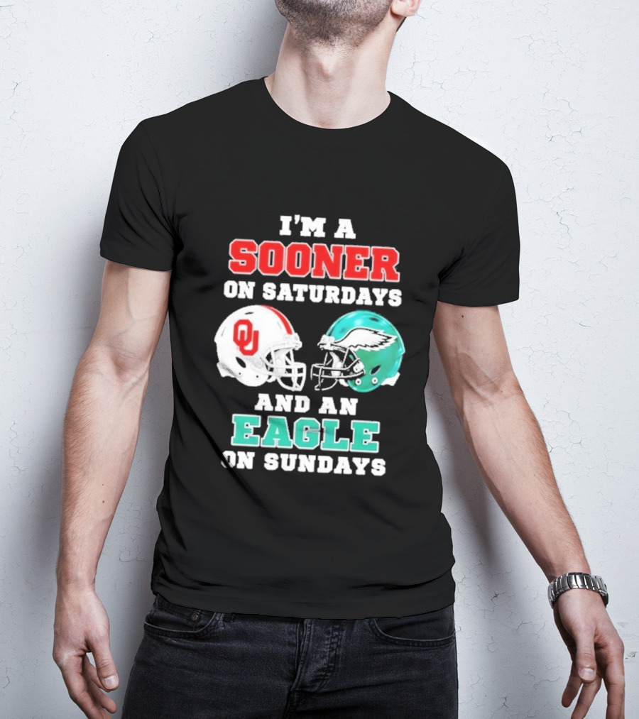 I'm A Sooner On Saturdays And An Eagle On Sundays Football Helmets T-Shirt