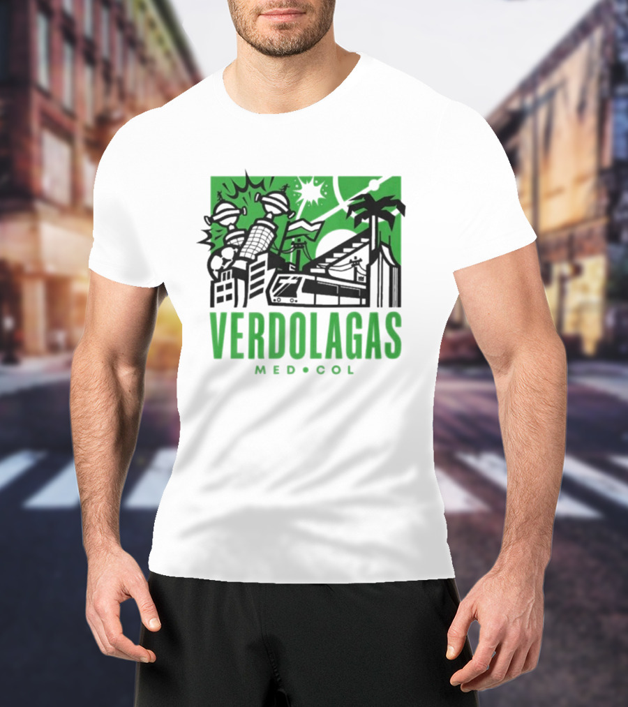 Verdolagas Med Col Medellín Paisa Culture Soccer Skyline Palm Trees T-Shirt
