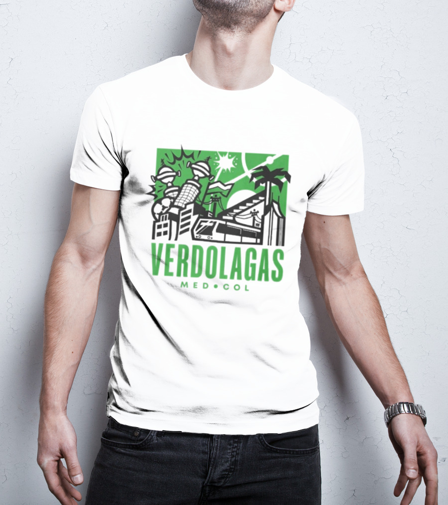 Verdolagas Med Col Medellín Paisa Culture Soccer Skyline Palm Trees T-Shirt
